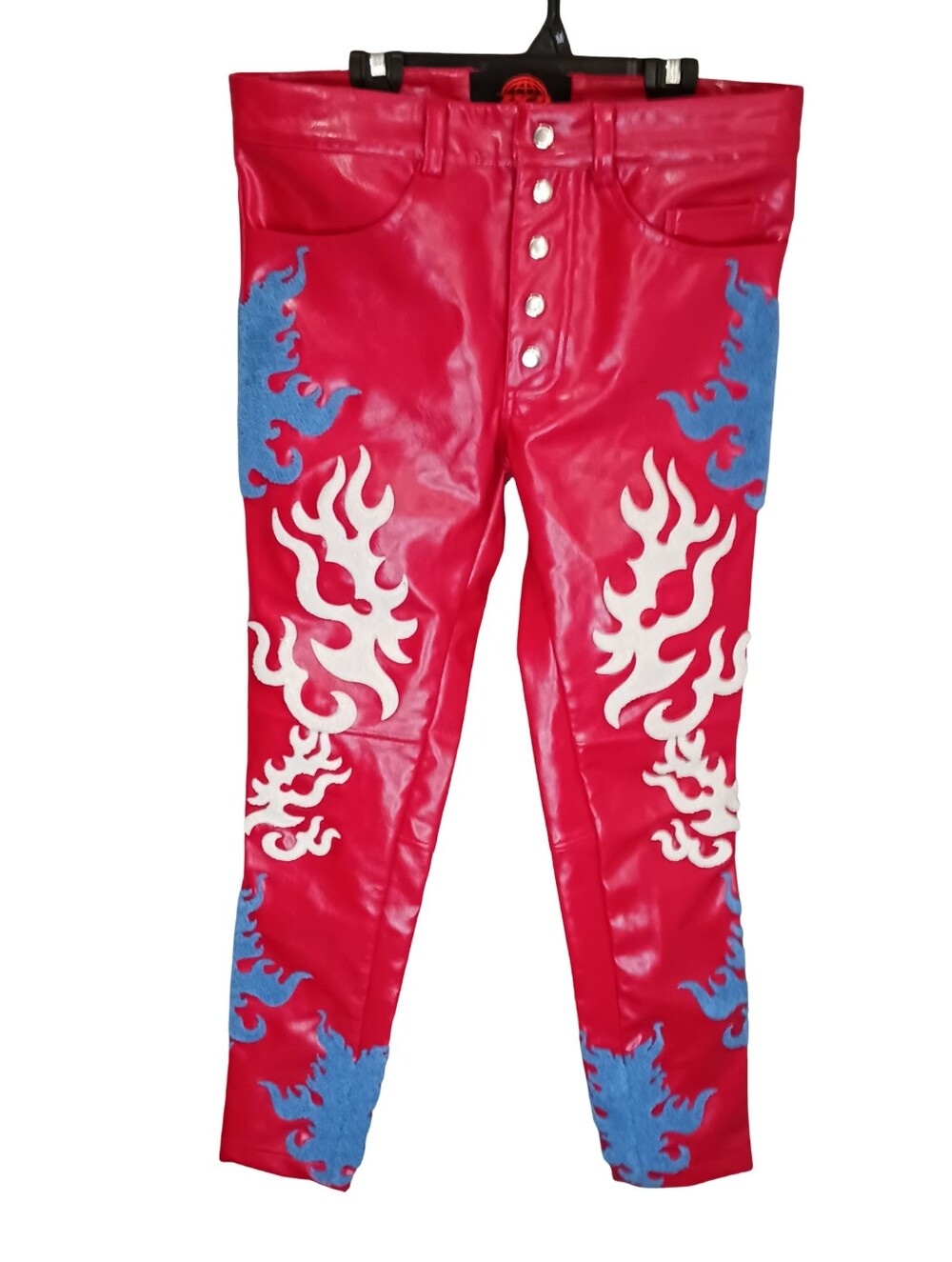 ROYGBIV RGB Atlanta Rockstar Red Leather Flame Pants Size 30 Lil Durk Moto Biker